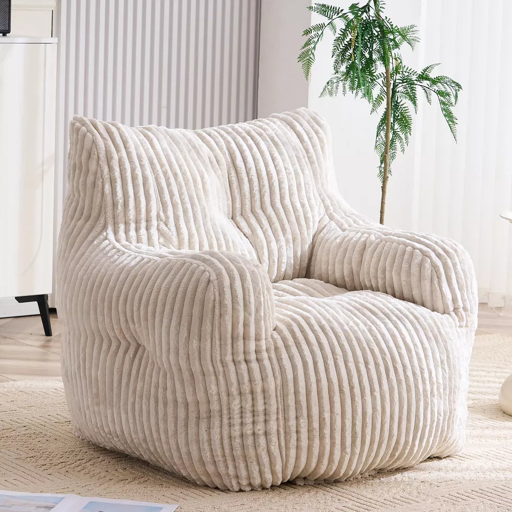 Beige Corduroy Bean Bag Lounge Chair