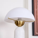 Stone Mushroom Dome Table Lamp with Gold Accent – Plug-In