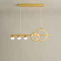 Small 31.5 inch gold linear LED chandelier with double rings and three globes