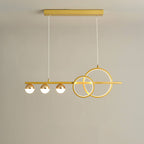 Small 31.5 inch gold linear LED chandelier with double rings and three globes