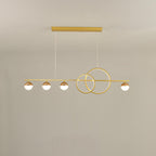 Medium 37.4 inch gold linear LED chandelier with double rings and four globes