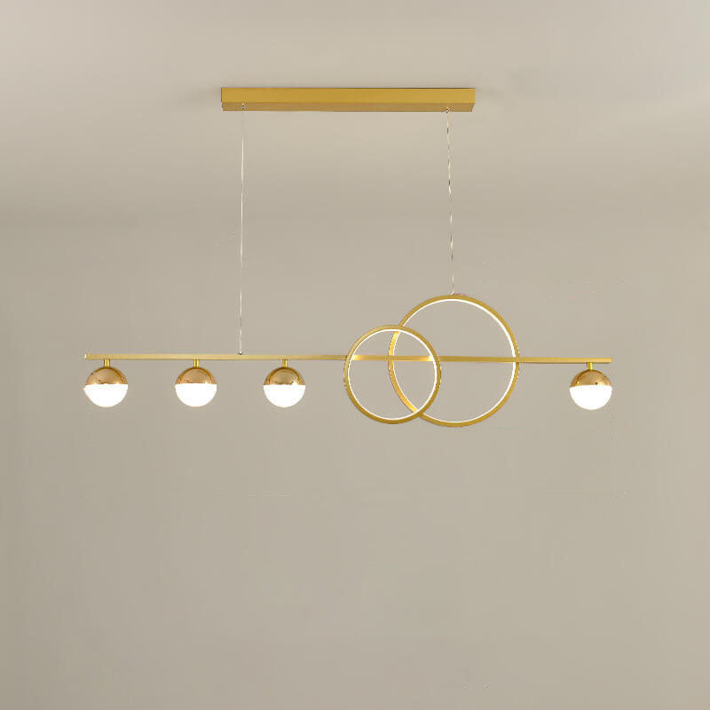 Large 47.2 inch gold linear LED chandelier with double rings and four globes