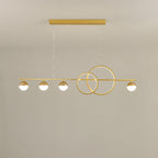 Large 47.2 inch gold linear LED chandelier with double rings and four globes