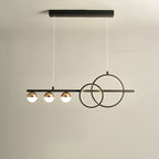 Small 31.5 inch black linear LED chandelier with double rings and three globes