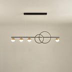 Medium 37.4 inch black linear LED chandelier with double rings and four globes