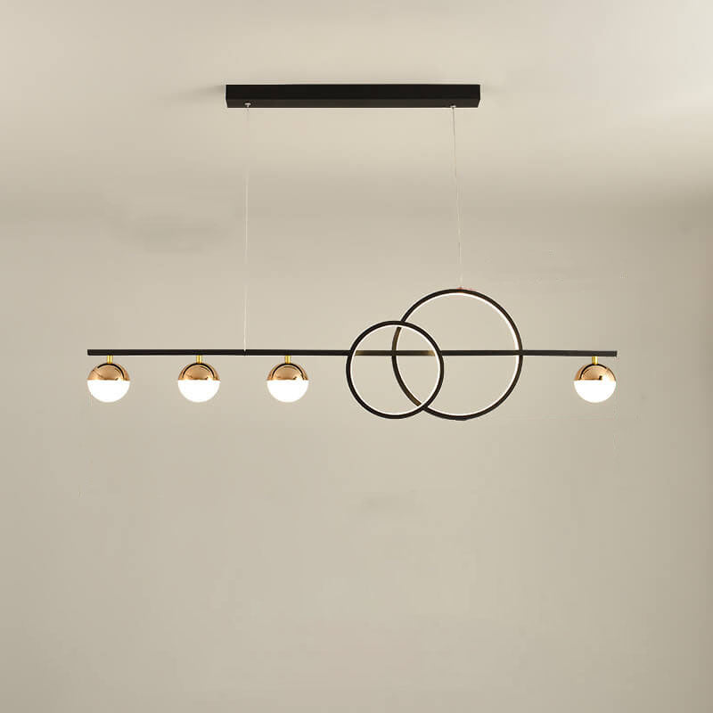 Large 47.2 inch black linear LED chandelier with double rings and four globes