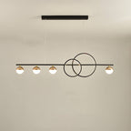 Large 47.2 inch black linear LED chandelier with double rings and four globes