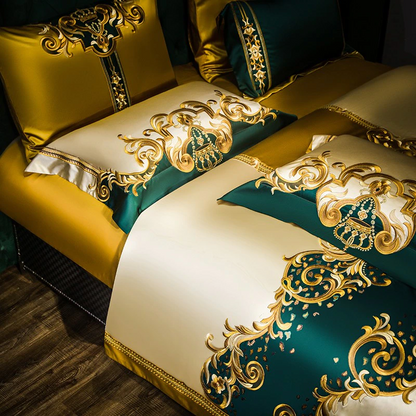Emery Egyptian Cotton Satin Duvet Cover Set – 1000TC Luxury Embroidered Bedding