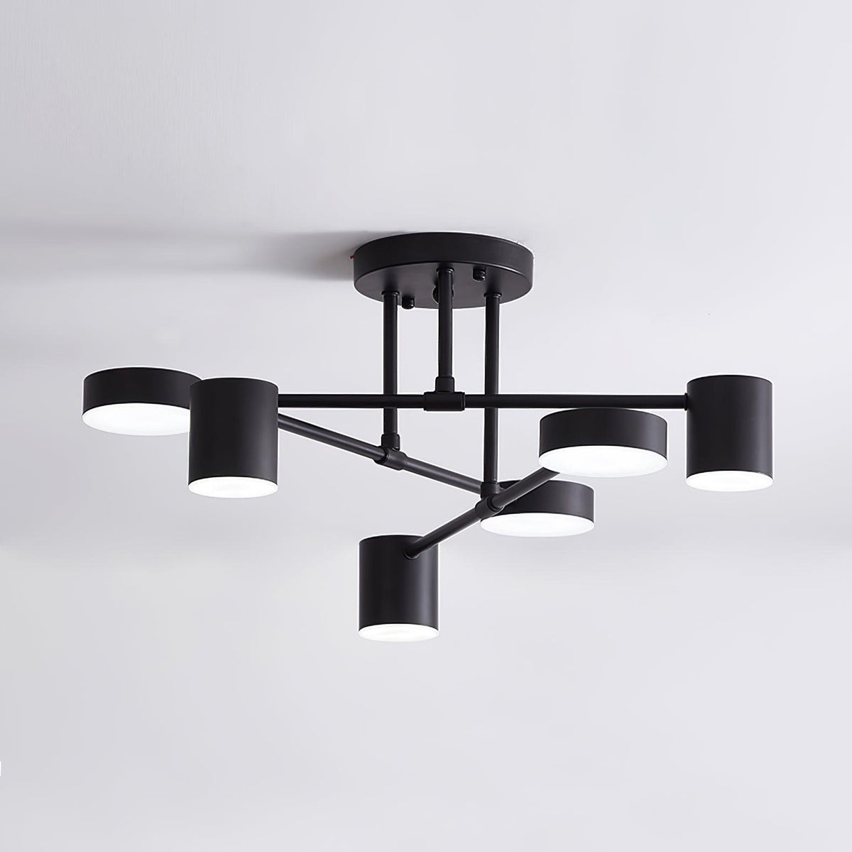 Axis 6-light sputnik LED semi flush mount ceiling light in matte black