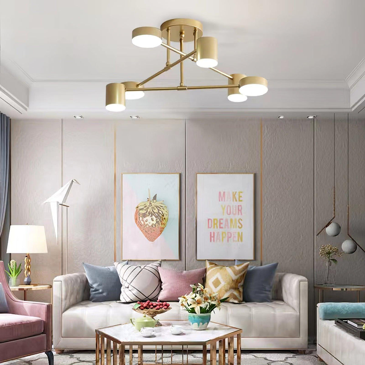 Integrated LED sputnik ceiling light, hardwired semi flush mount
