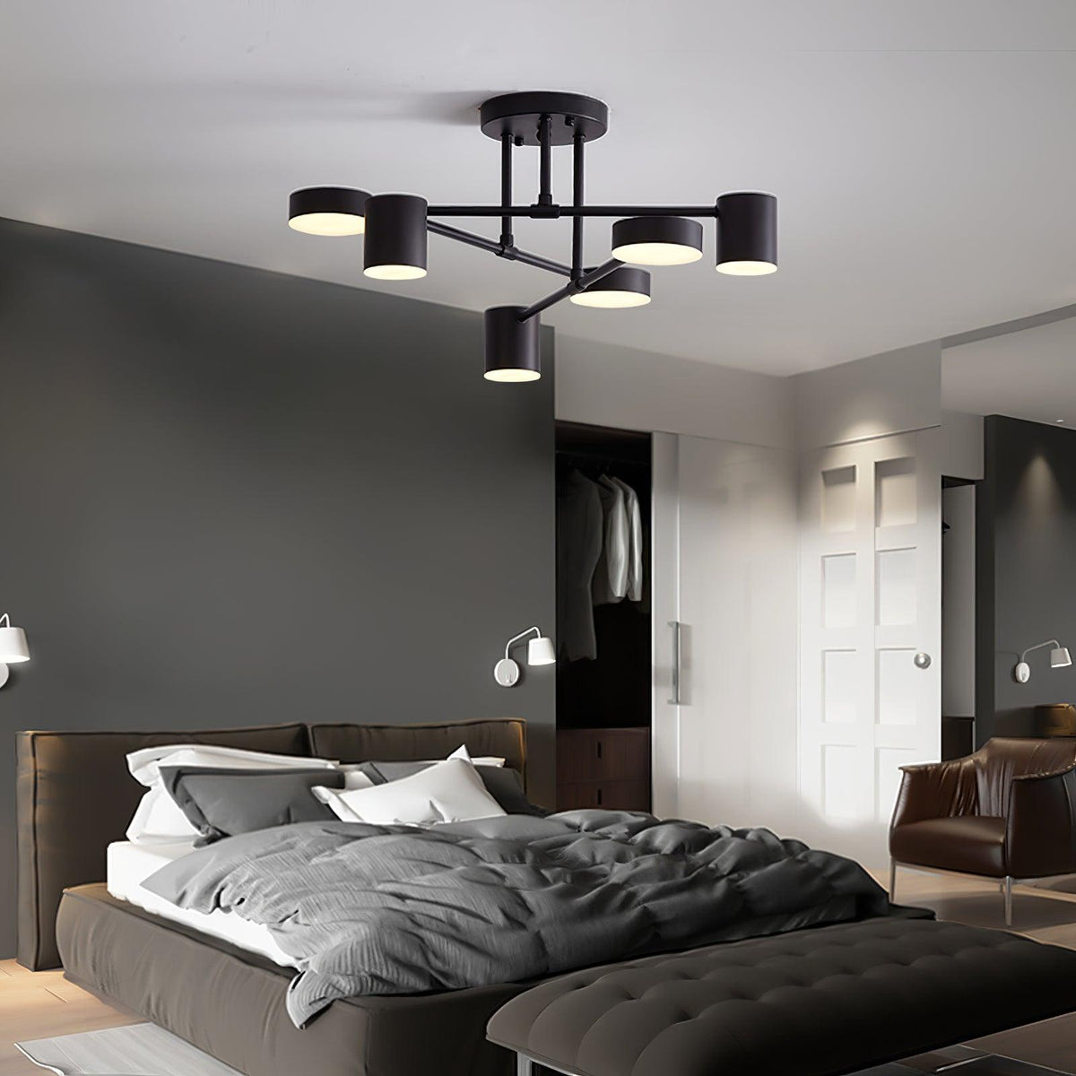 Six offset arms of the Axis sputnik LED ceiling light