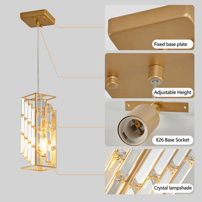 Gold Crystal Prism Pendant Light Set of 3 – Modern Kitchen Island Hanging Lights, Adjustable Height