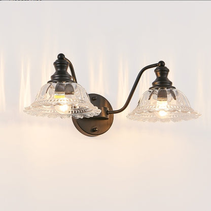 Black Vintage Glass Dome Vanity Wall Sconce — 2 Light — 20 Inch