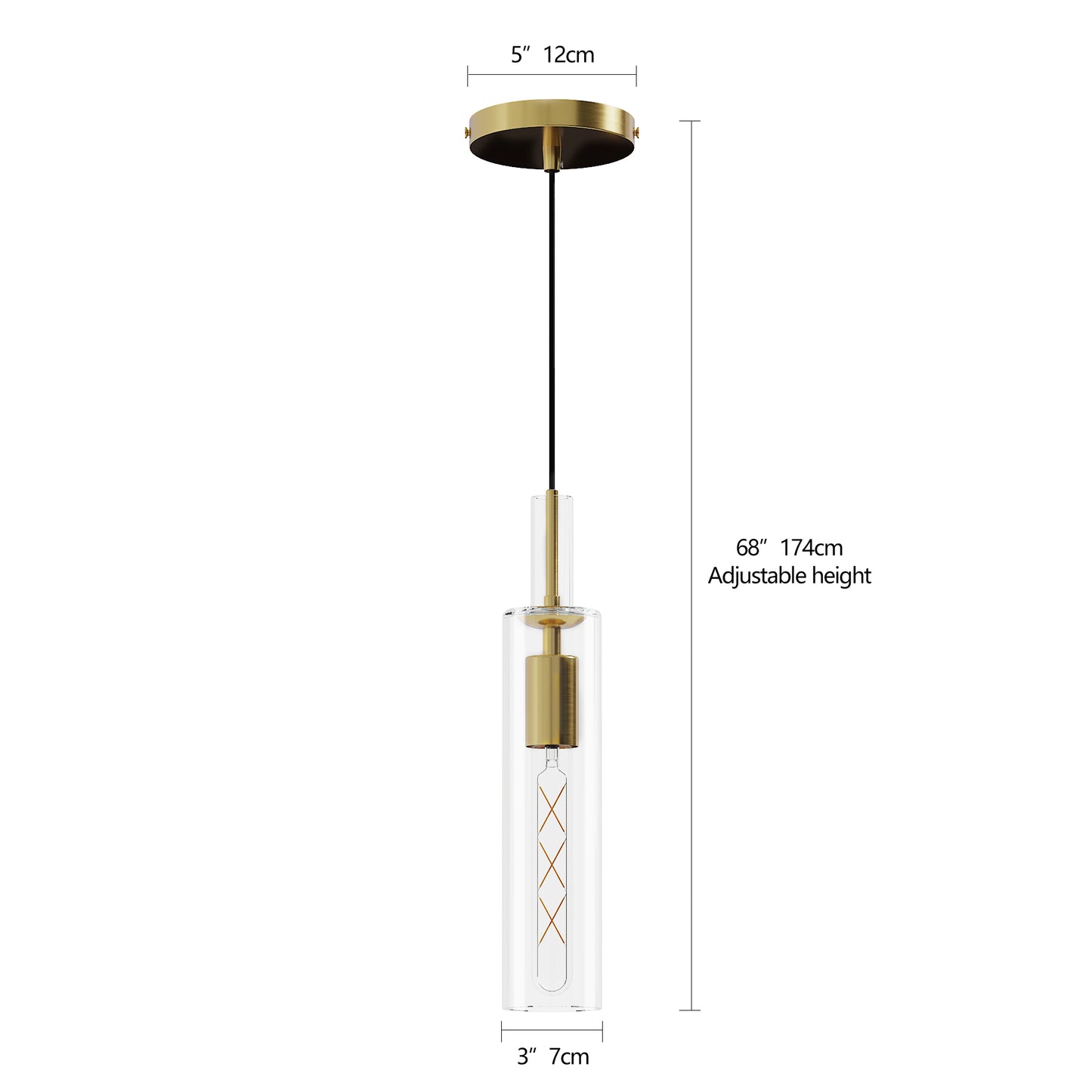 Brass Glass Cylinder Pendant Light — Set of 3