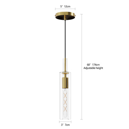 Brass Glass Cylinder Pendant Light — Set of 3