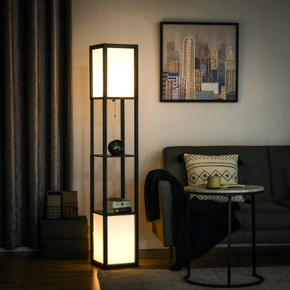 Black Shelf Tower Floor Lamp — Dual Ambient Light — 2 Open Shelves — 61.5 Inch