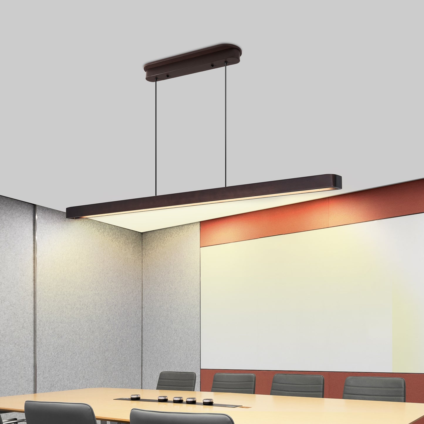Walnut Linear LED Suspension Light — 51 Inch — Dimmable