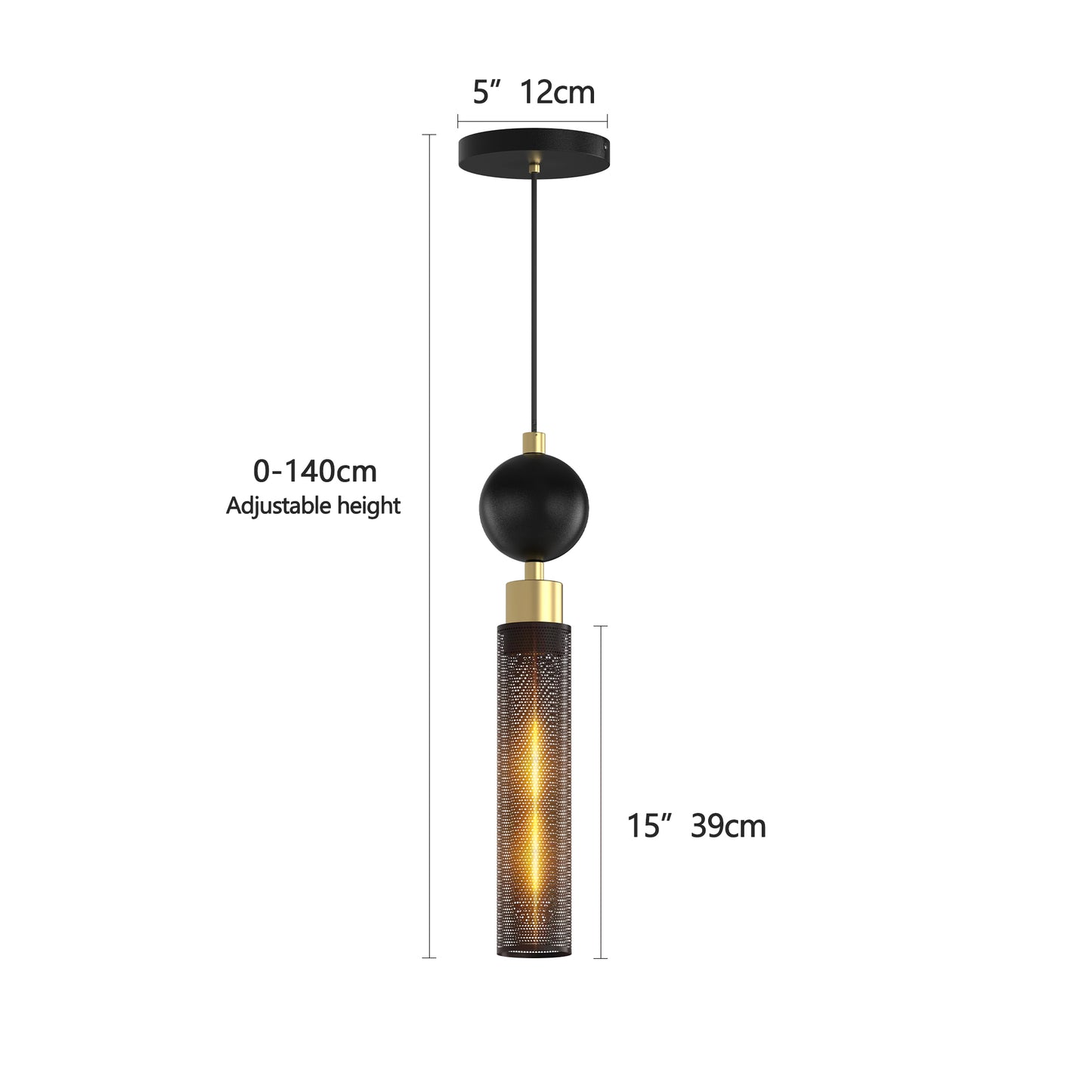 Matte Black Mesh Cylinder Pendant Light — Adjustable Cord — Set of 3