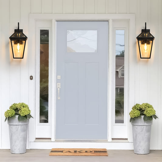 Matte Black Outdoor Lantern Wall Sconce — Set of 2