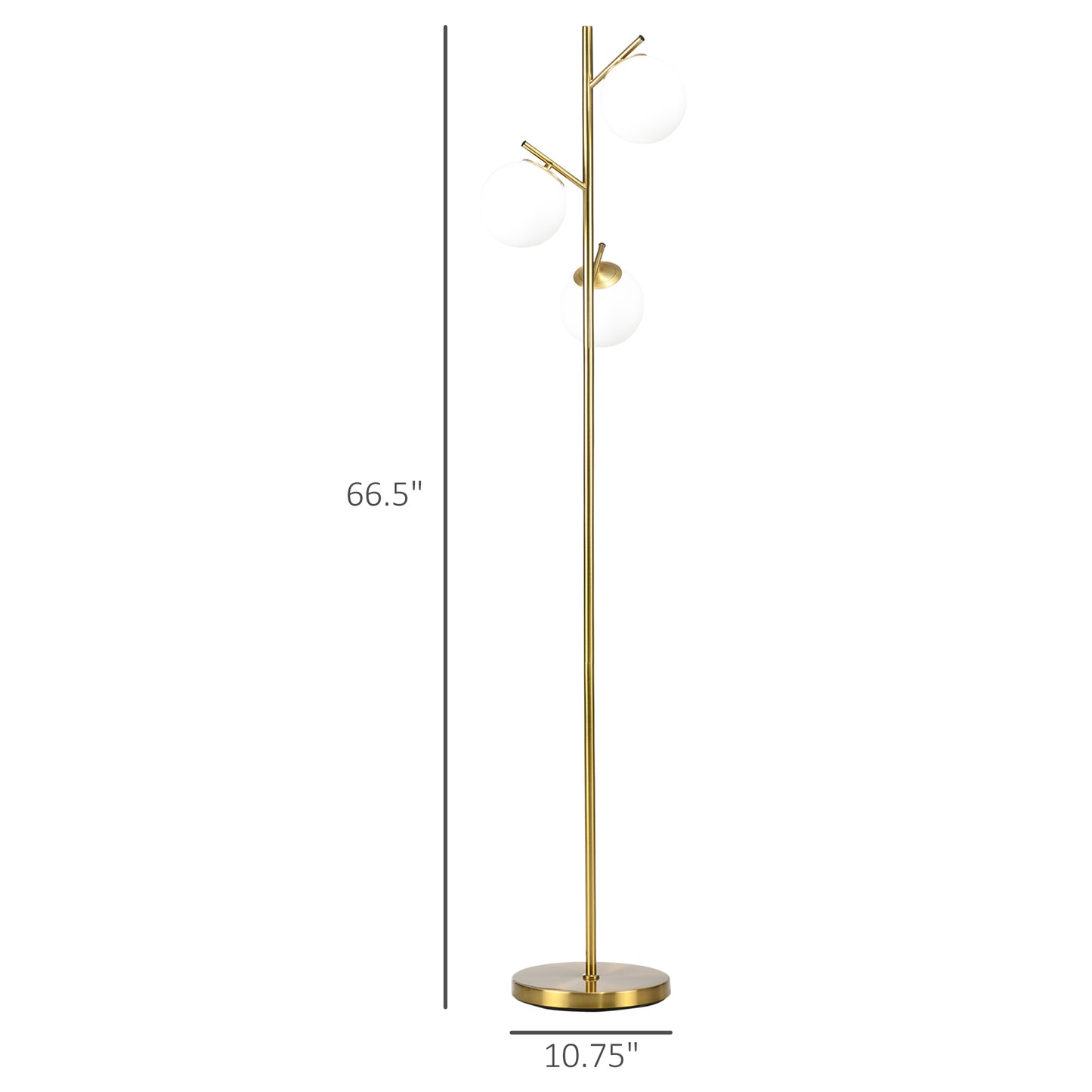 Gold Tree Floor Lamp — 3 Light Globe Shades — 66.5 Inch