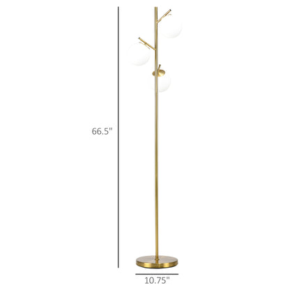 Gold Tree Floor Lamp — 3 Light Globe Shades — 66.5 Inch