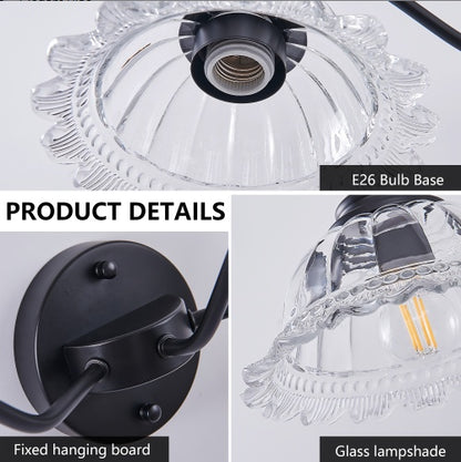 Black Vintage Glass Dome Vanity Wall Sconce — 2 Light — 20 Inch