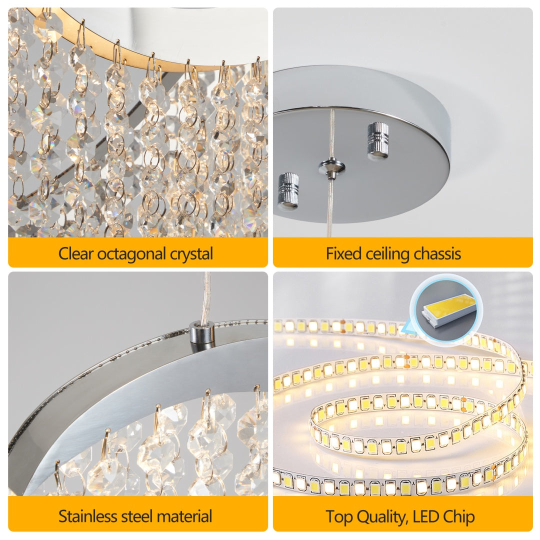 Modern Wave Crystal Chandelier 36" – LED Ceiling Light for Living Room & Dining Space