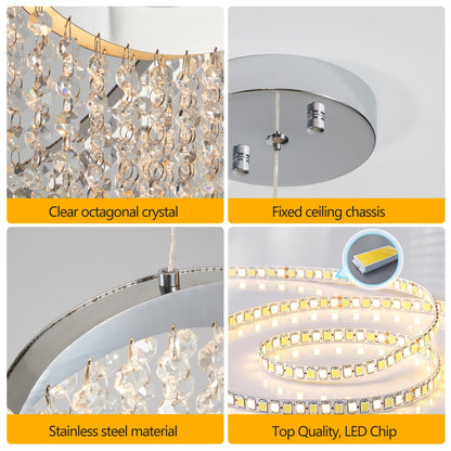 Modern Wave Crystal Chandelier 36" – LED Ceiling Light for Living Room & Dining Space