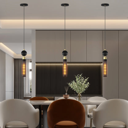 Matte Black Mesh Cylinder Pendant Light — Adjustable Cord — Set of 3
