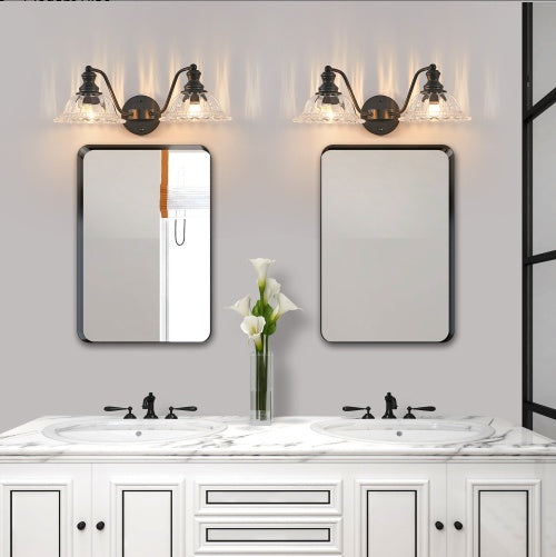 Black Vintage Glass Dome Vanity Wall Sconce — 2 Light — 20 Inch