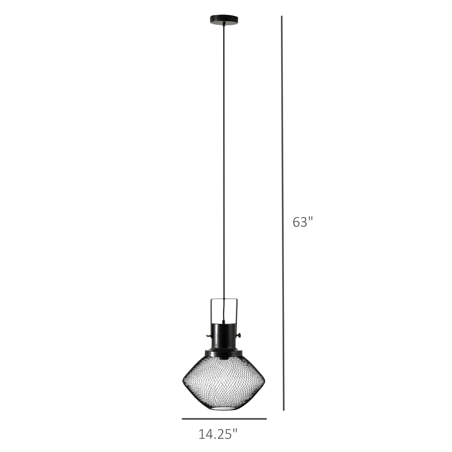 Matte Black Diamond Mesh Pendant Light — Adjustable Chain — Single