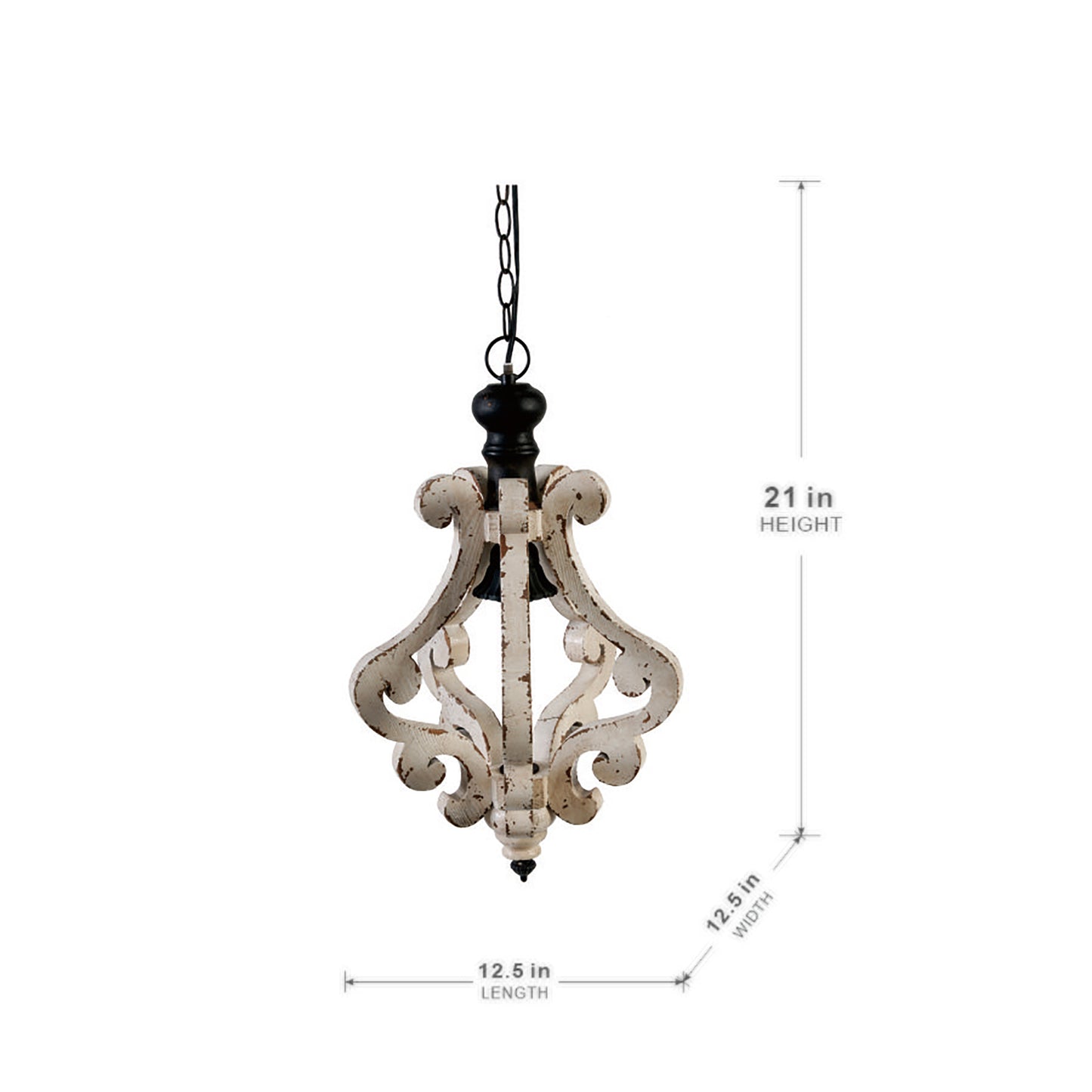 Antique Cream Farmhouse Wood Chandelier — French Country Rustic Ceiling Light