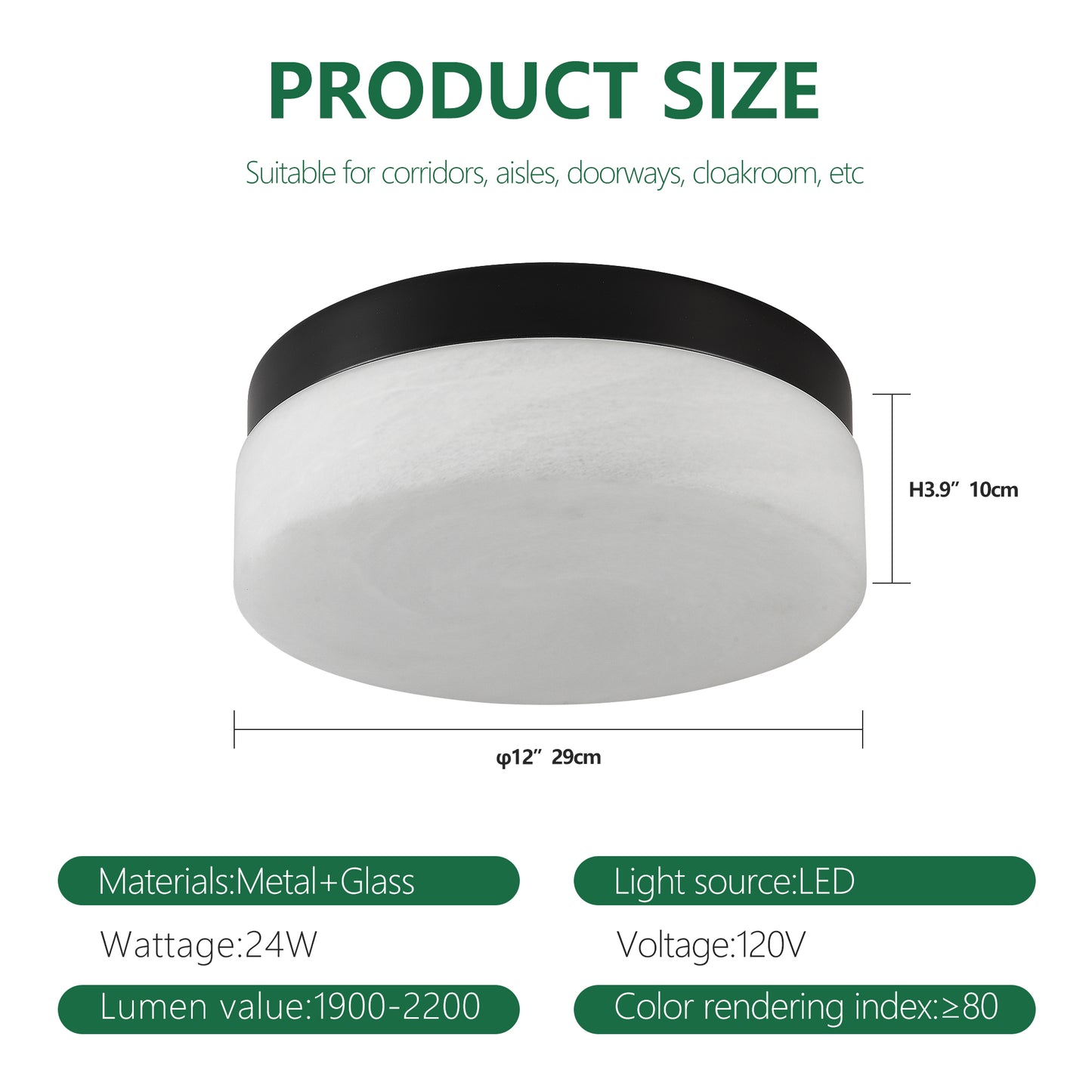 Matte Black Round LED Flush Mount Ceiling Light — 24W — 12 Inch