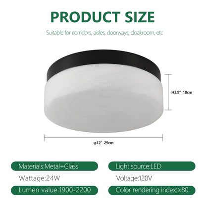 Matte Black Round LED Flush Mount Ceiling Light — 24W — 12 Inch