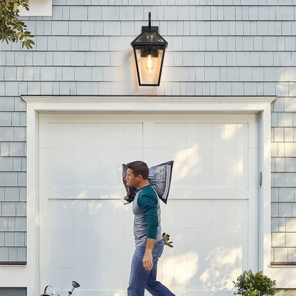 Matte Black Outdoor Lantern Wall Sconce — Set of 2