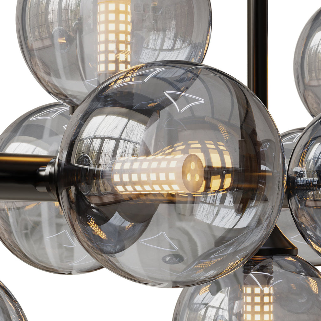 16-light bubble glass globe chandelier, mid-century linear sputnik design in matte black