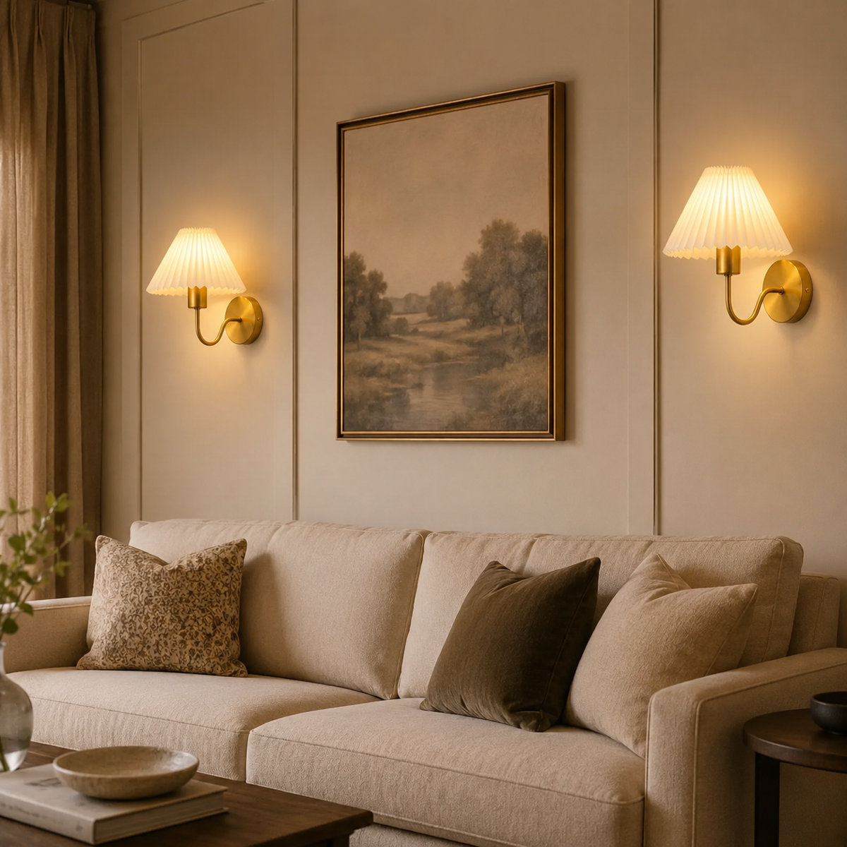 Pleated Shade Wireless Wall Sconce Set of 2 – Rechargeable, Remote Control & Dimmable