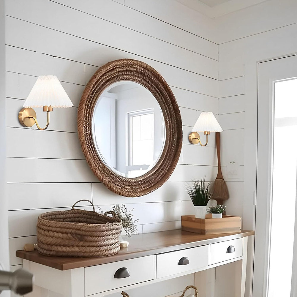 Pleated Shade Wireless Wall Sconce Set of 2 – Rechargeable, Remote Control & Dimmable