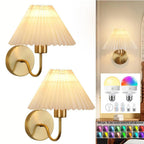 Pleated Shade Wireless Wall Sconce Set of 2 – Rechargeable, Remote Control & Dimmable