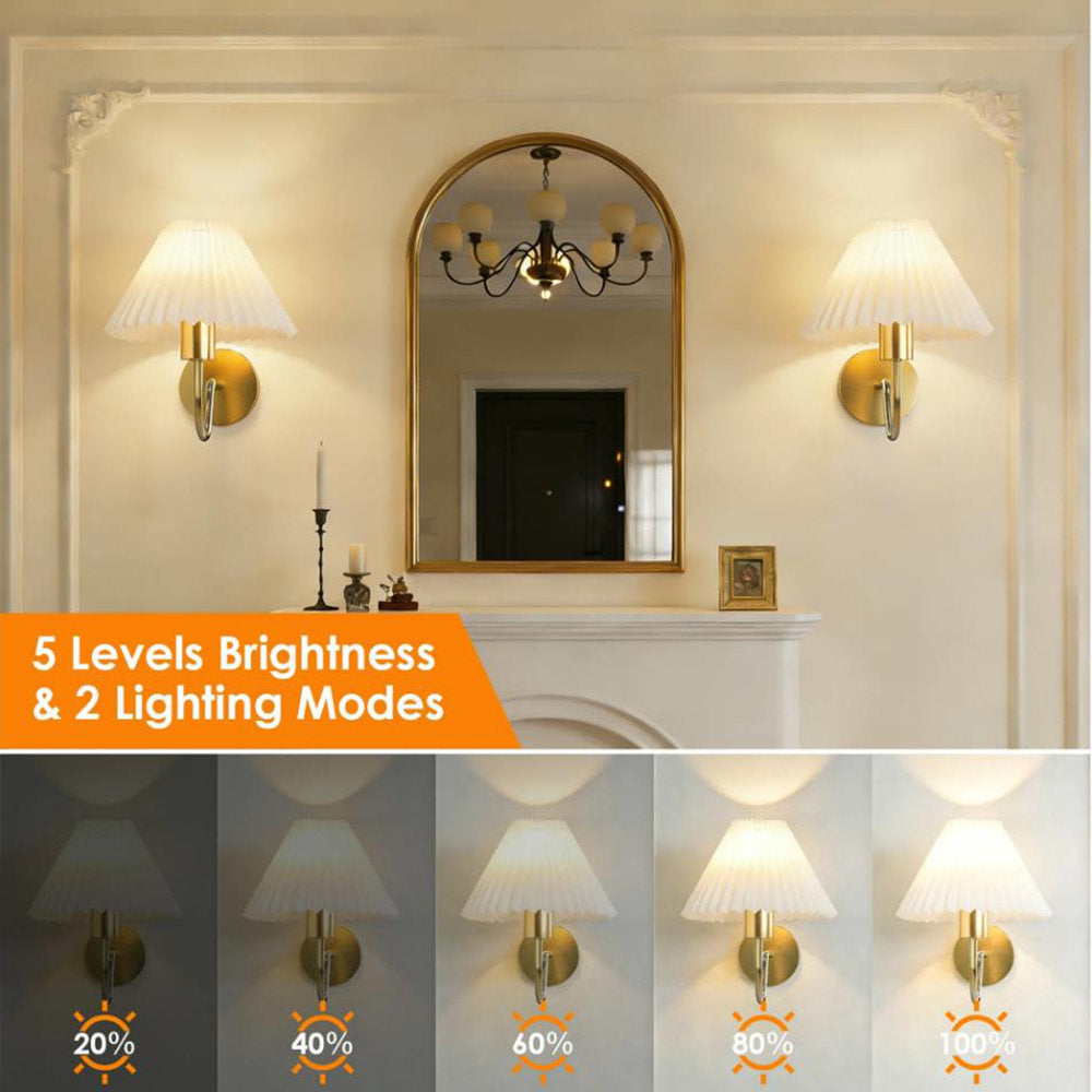Pleated Shade Wireless Wall Sconce Set of 2 – Rechargeable, Remote Control & Dimmable