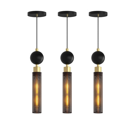 Matte Black Mesh Cylinder Pendant Light — Adjustable Cord — Set of 3