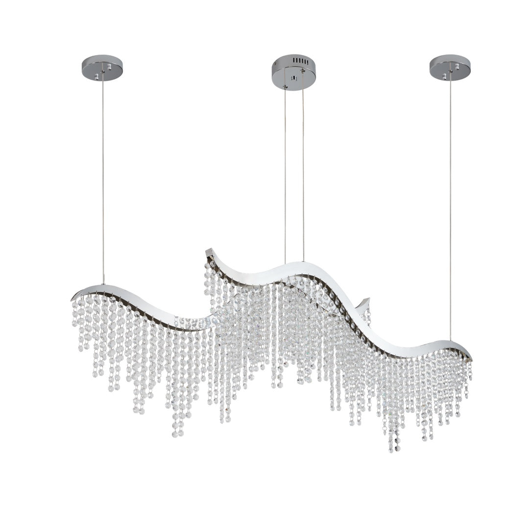 Modern Wave Crystal Chandelier 36" – LED Ceiling Light for Living Room & Dining Space