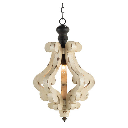 Antique Cream Farmhouse Wood Chandelier — French Country Rustic Ceiling Light