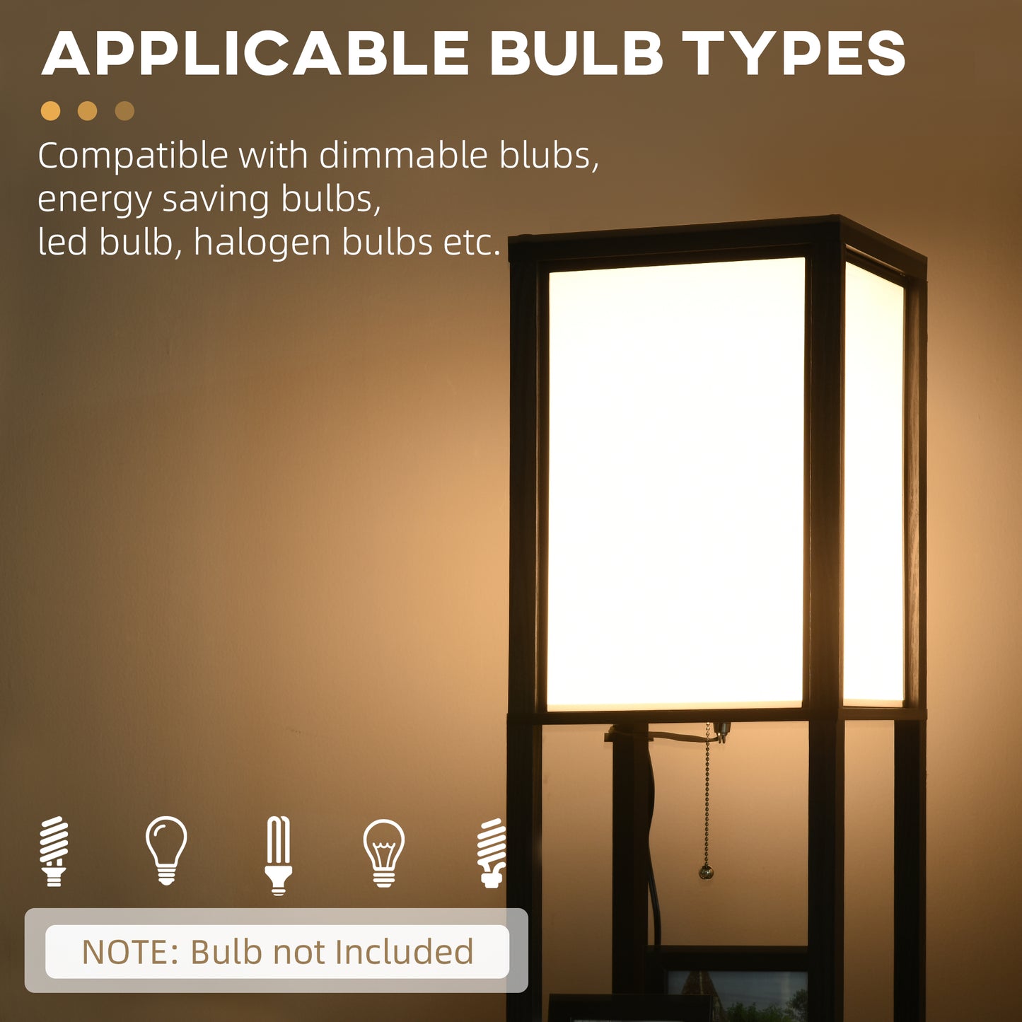 Black Shelf Tower Floor Lamp — Dual Ambient Light — 2 Open Shelves — 61.5 Inch