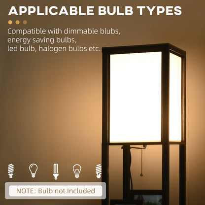 Black Shelf Tower Floor Lamp — Dual Ambient Light — 2 Open Shelves — 61.5 Inch