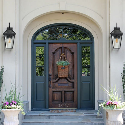 Matte Black Outdoor Lantern Wall Sconce — Set of 2