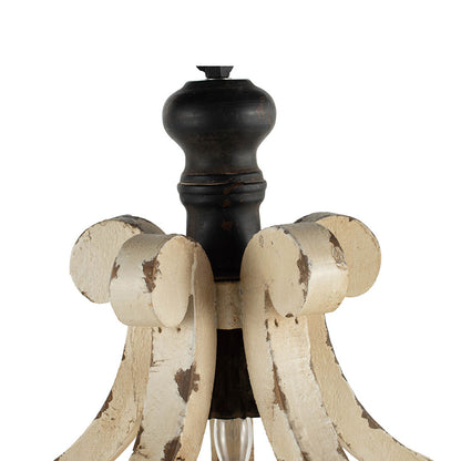 Antique Cream Farmhouse Wood Chandelier — French Country Rustic Ceiling Light