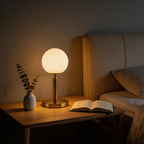 Dimmable Brass Globe Table Lamp with Frosted Glass Shade – Plug-In, Bulb Included