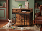 Dog Crate Furniture with Drawer & Shelf – 35 Inch Sliding Door Kennel for Small to Medium Dogs, Walnut