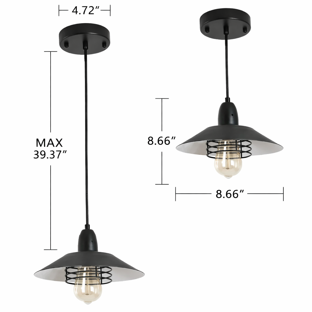 Matte Black Farmhouse Barn Pendant Light — Spring Cage — Single